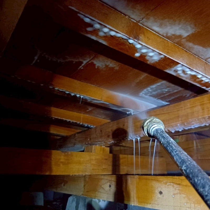 床下の木部にシロアリ駆除剤を散布