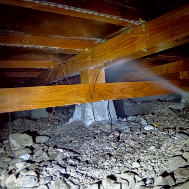 床下の木部にシロアリ駆除剤を散布