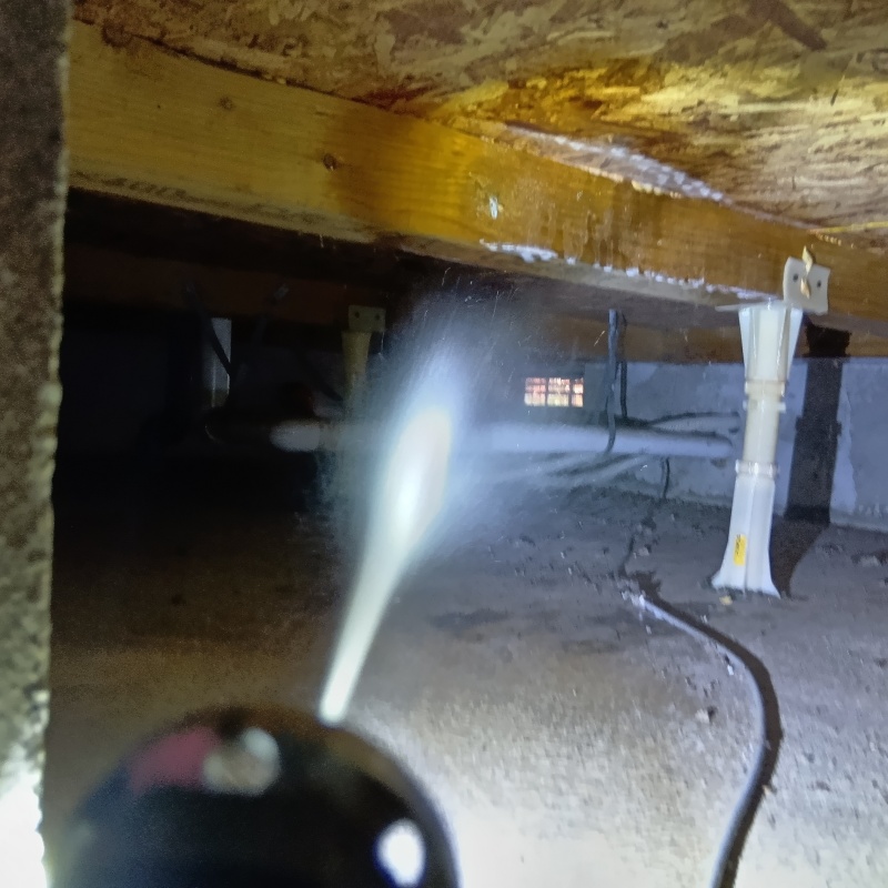 床下の木部にシロアリ駆除剤を散布