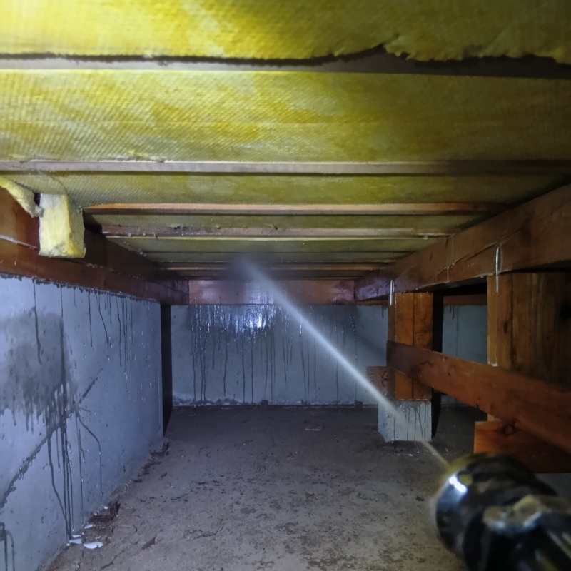 床下の木部にシロアリ駆除剤を散布