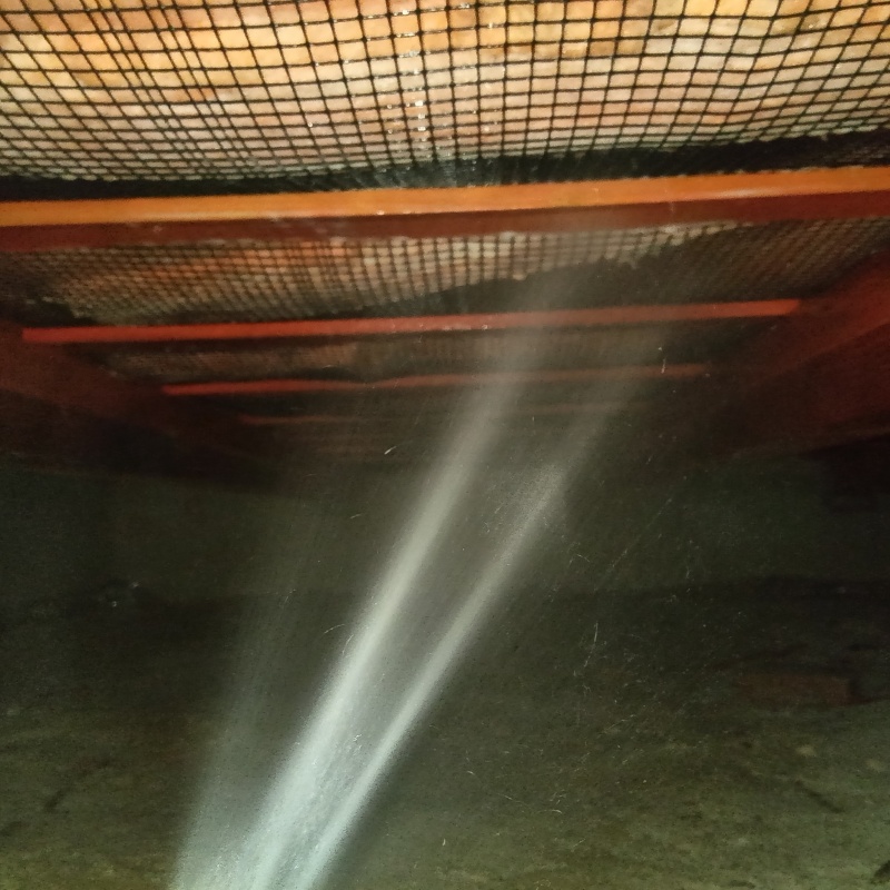 床下の木部にシロアリ駆除剤を散布