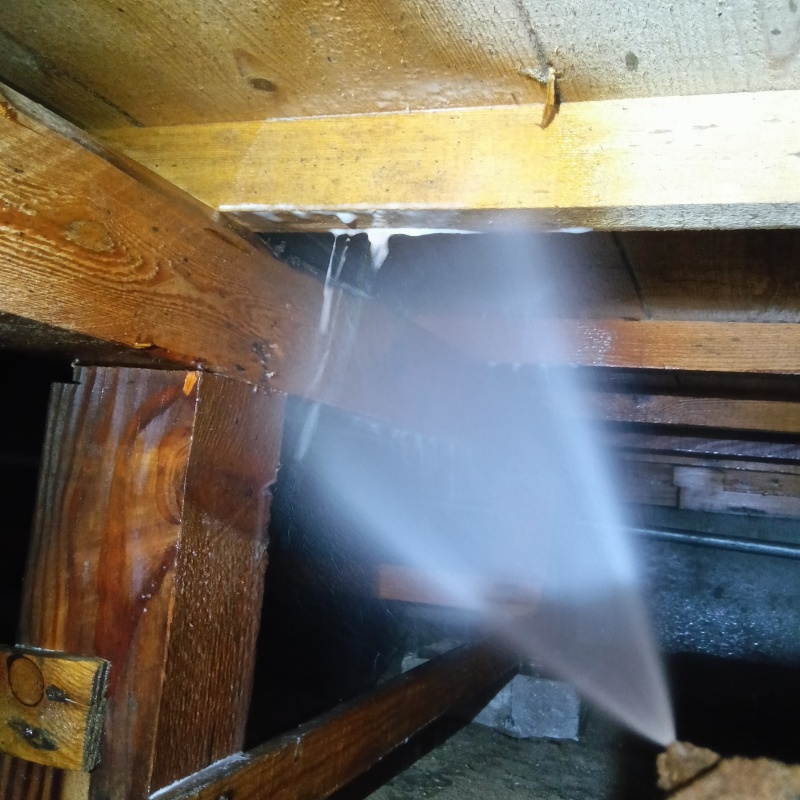 床下の木部にシロアリ駆除剤を散布