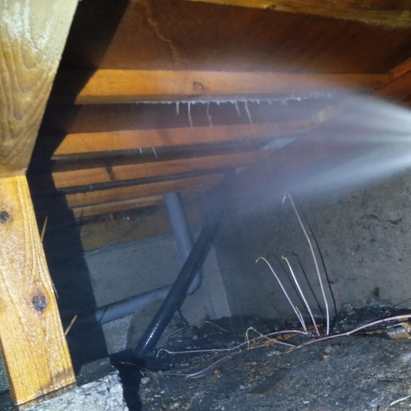 床下の木部にシロアリ駆除剤を散布