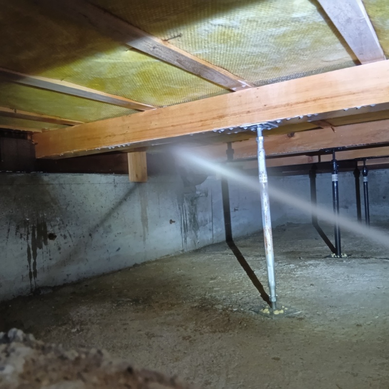 床下の木部にシロアリ駆除剤を散布