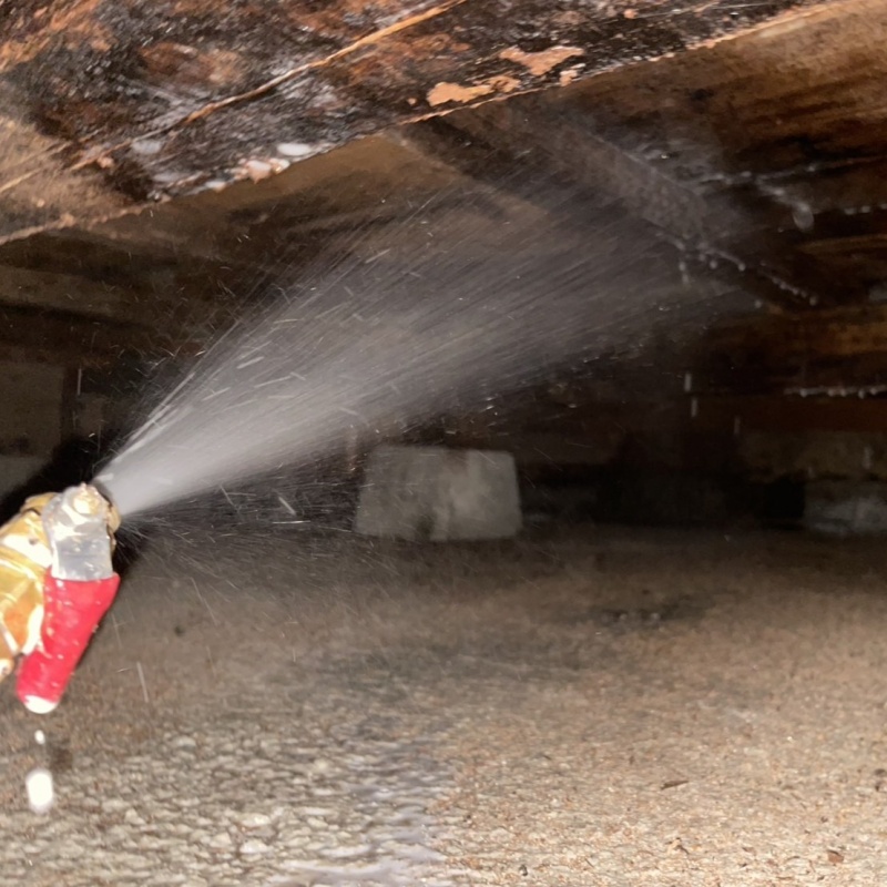 床下木材にシロアリ駆除剤を散布