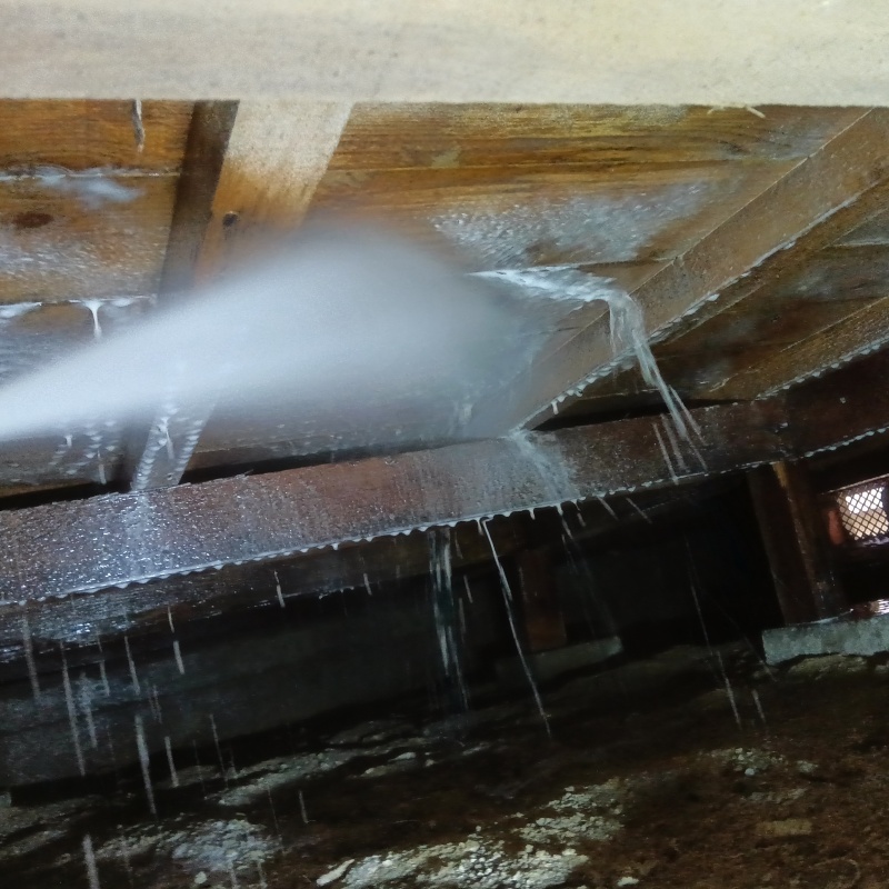 床下木材にシロアリ駆除剤を散布