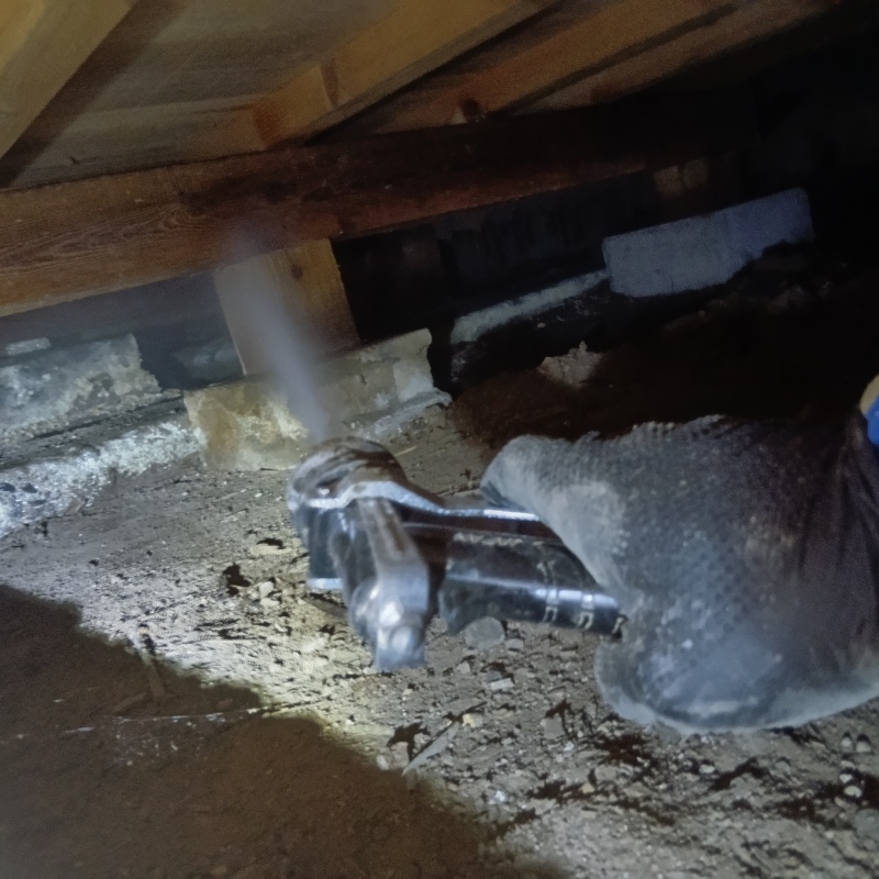 床下木材にシロアリ駆除剤を散布