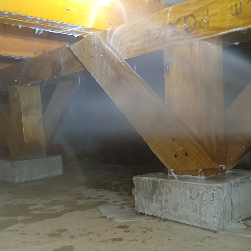 床下木材に防蟻剤を散布