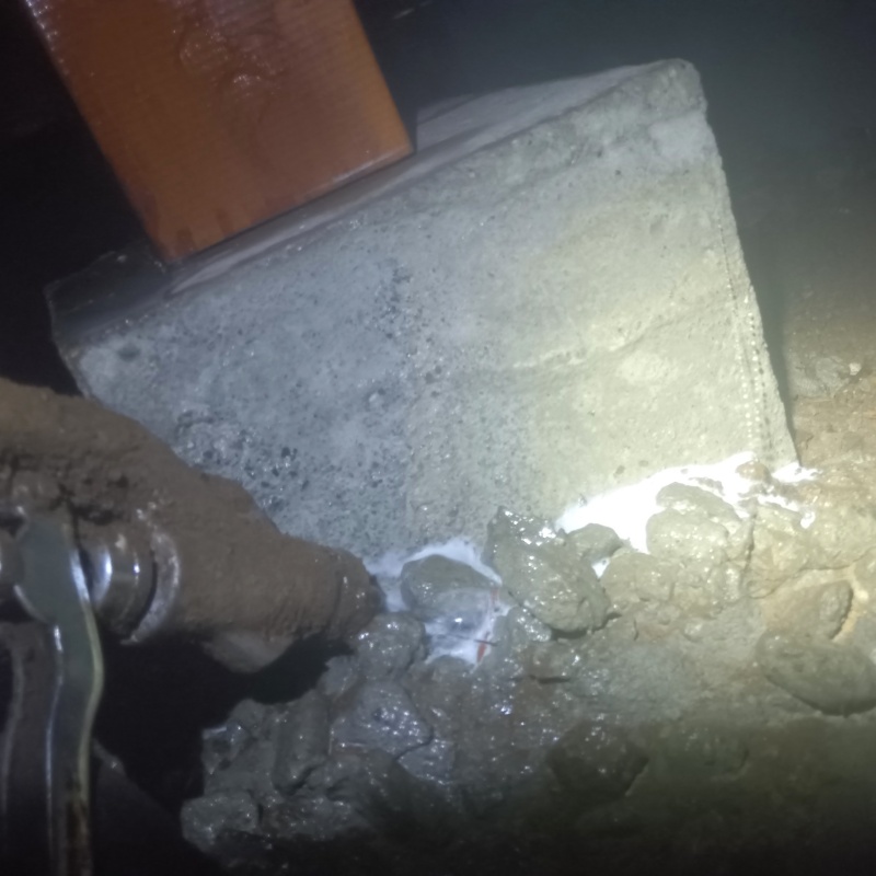 束石まわりにシロアリ駆除剤を散布