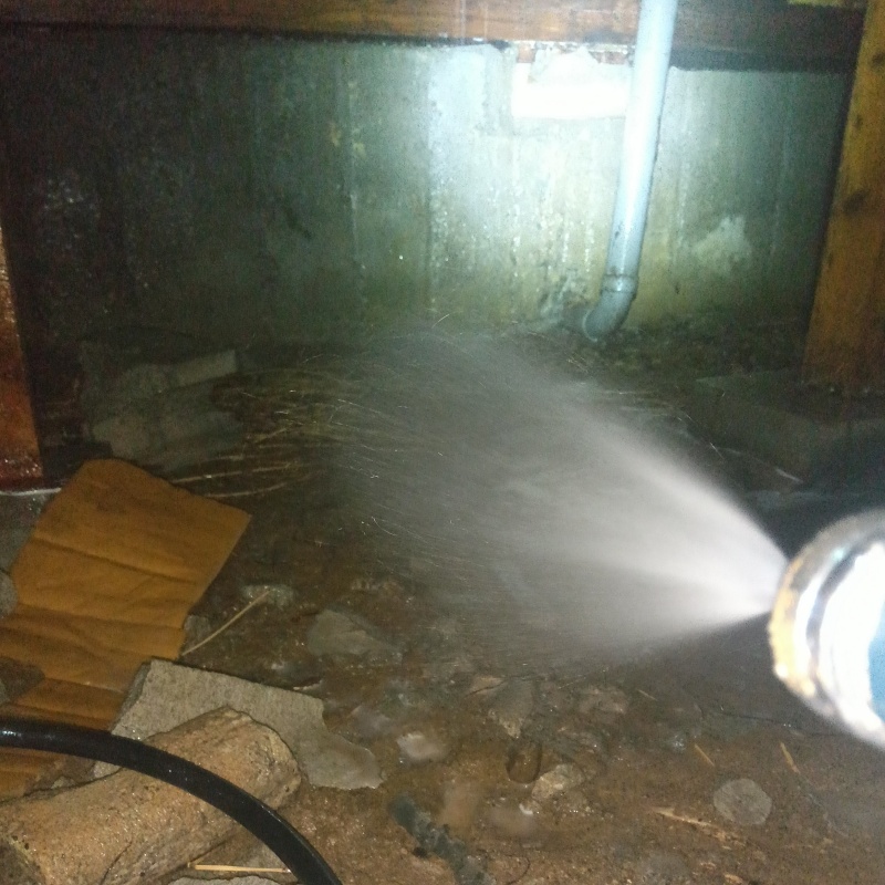 地面にシロアリ駆除剤を散布