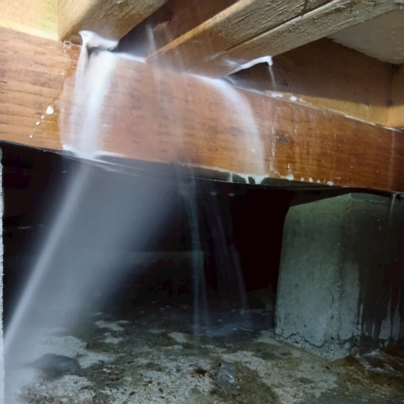 床下木材にシロアリ駆除剤を散布