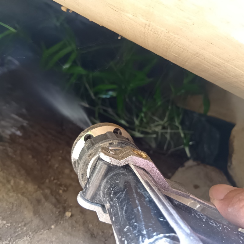 地面にシロアリ駆除剤を散布