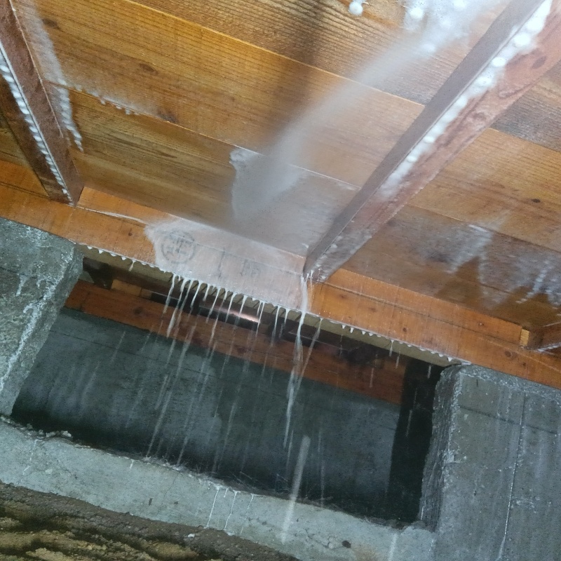 床下木材にシロアリ駆除剤を散布