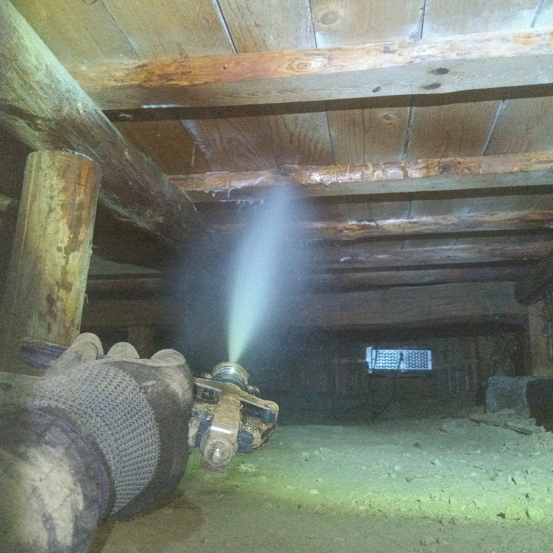 床下の木材に防蟻剤を散布する様子