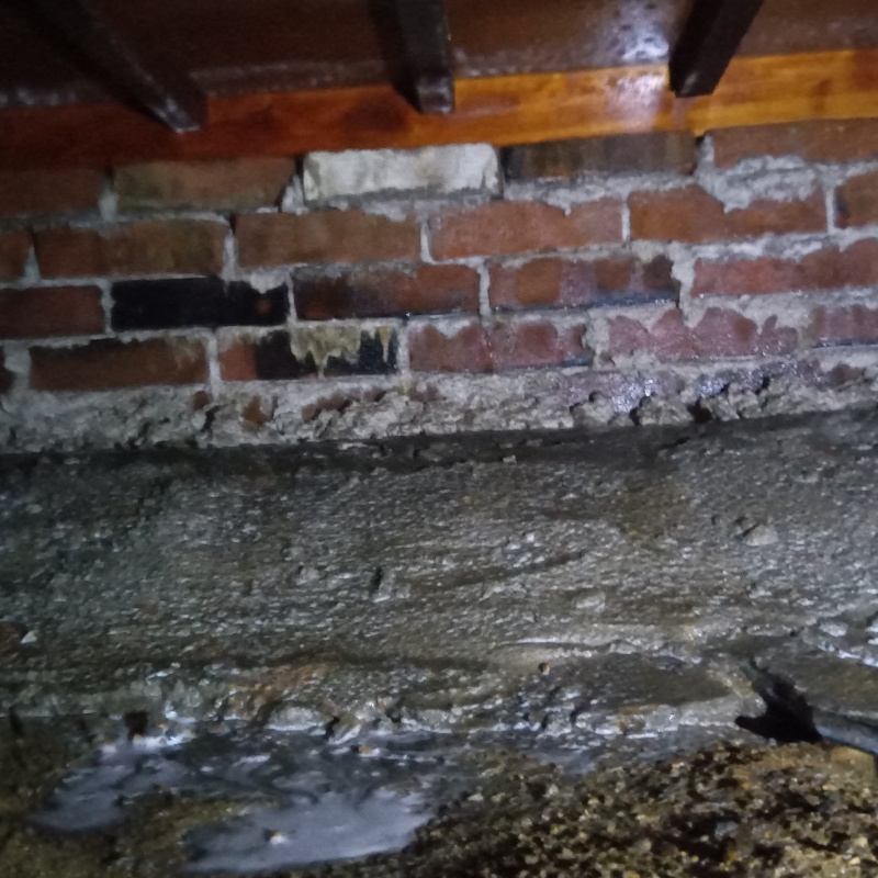 床下の基礎部分にシロアリ駆除剤を散布した様子