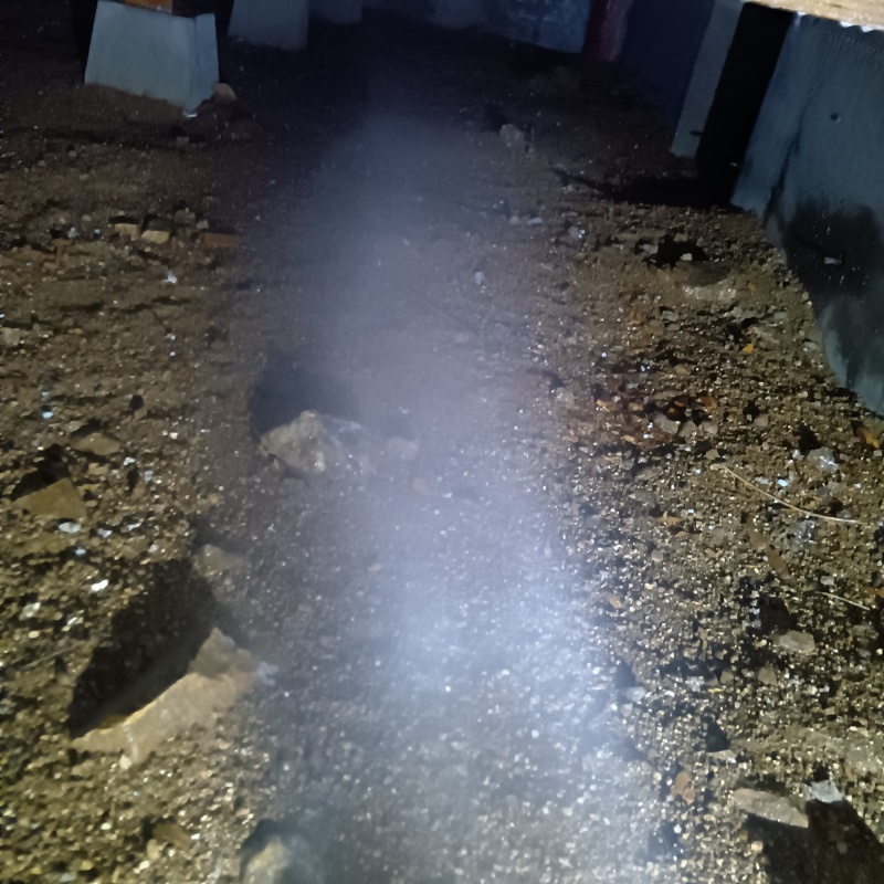 床下の土壌にシロアリ駆除剤を散布する様子