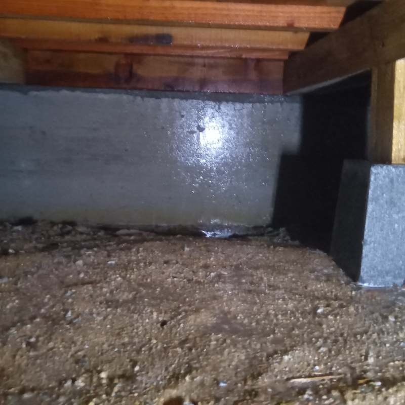 床下の基礎部分にシロアリ駆除剤を散布した様子