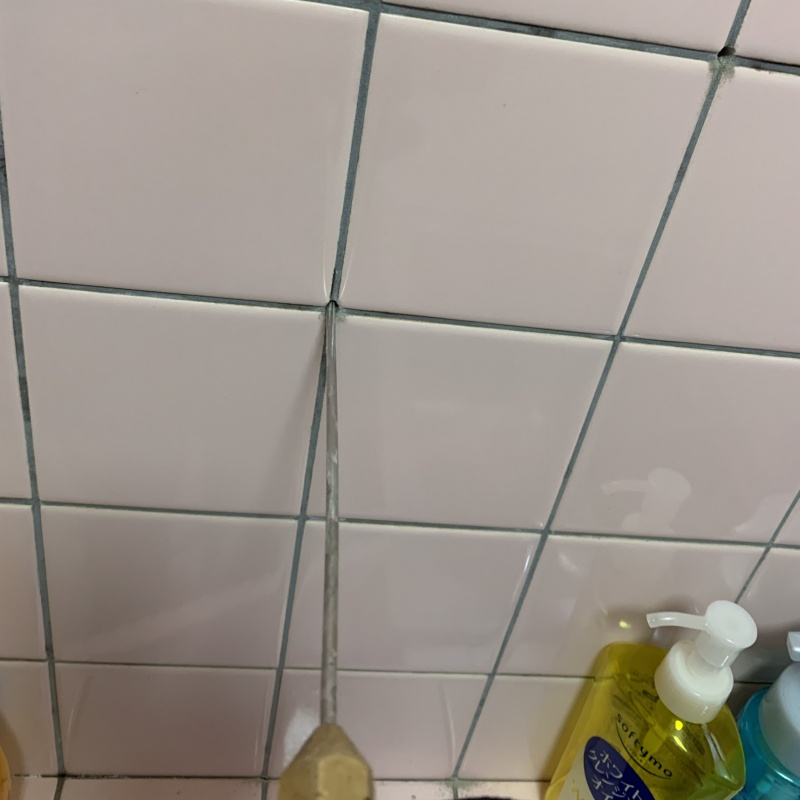 浴室の壁にシロアリ駆除剤を注入する様子