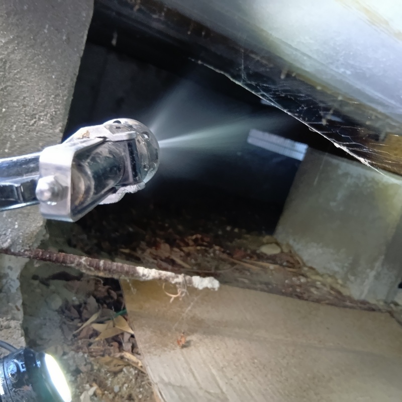 床下の木材にシロアリ駆除剤を散布