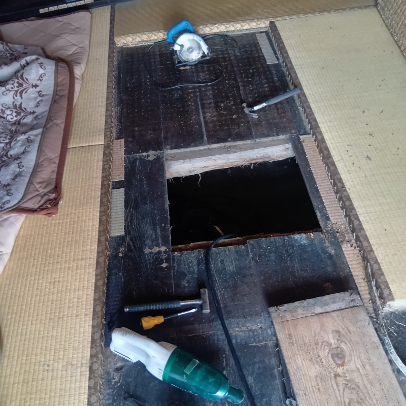 和室の床を切り抜いた様子