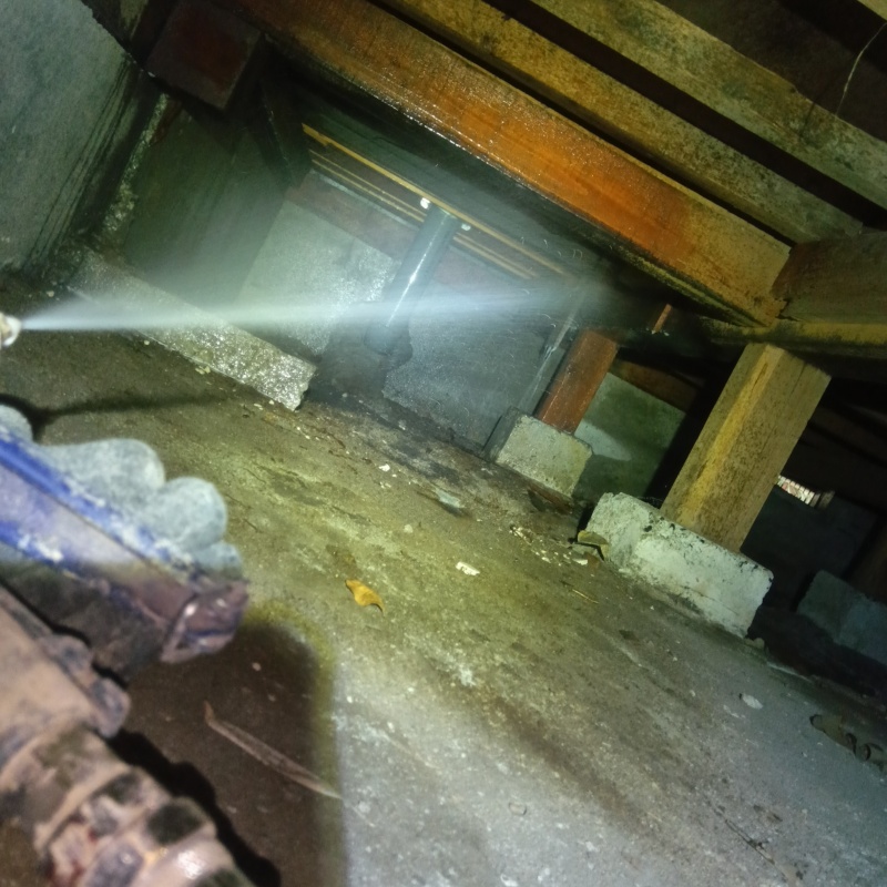 床下の木材にシロアリ駆除剤を散布