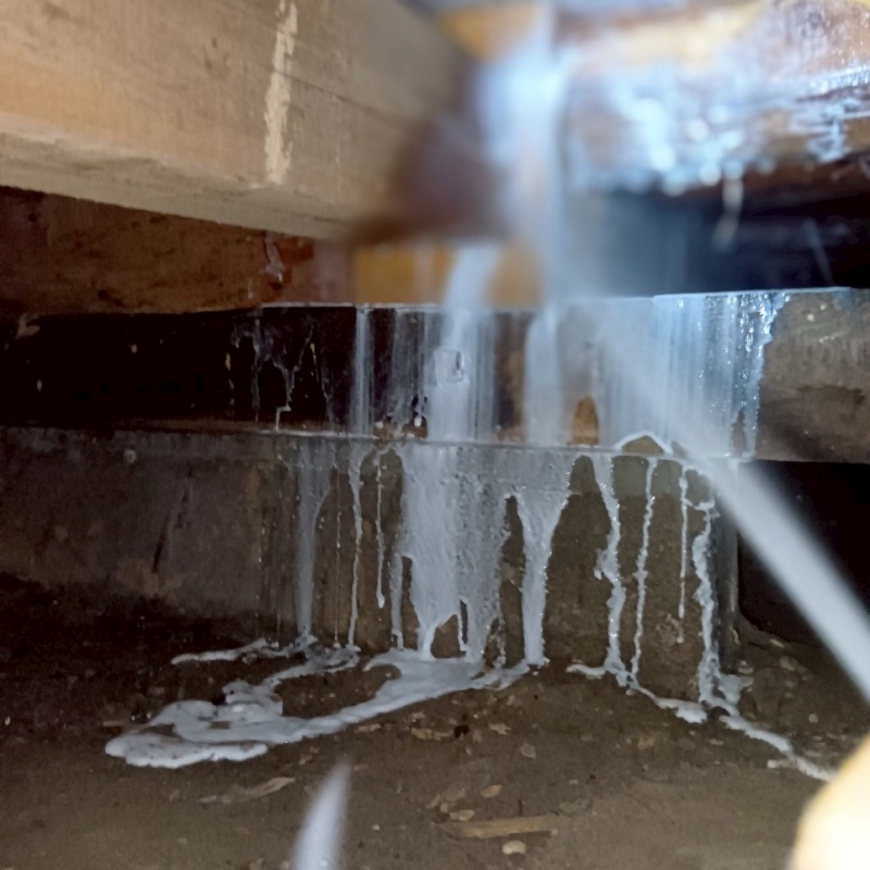 床下の木材にシロアリ駆除剤を散布