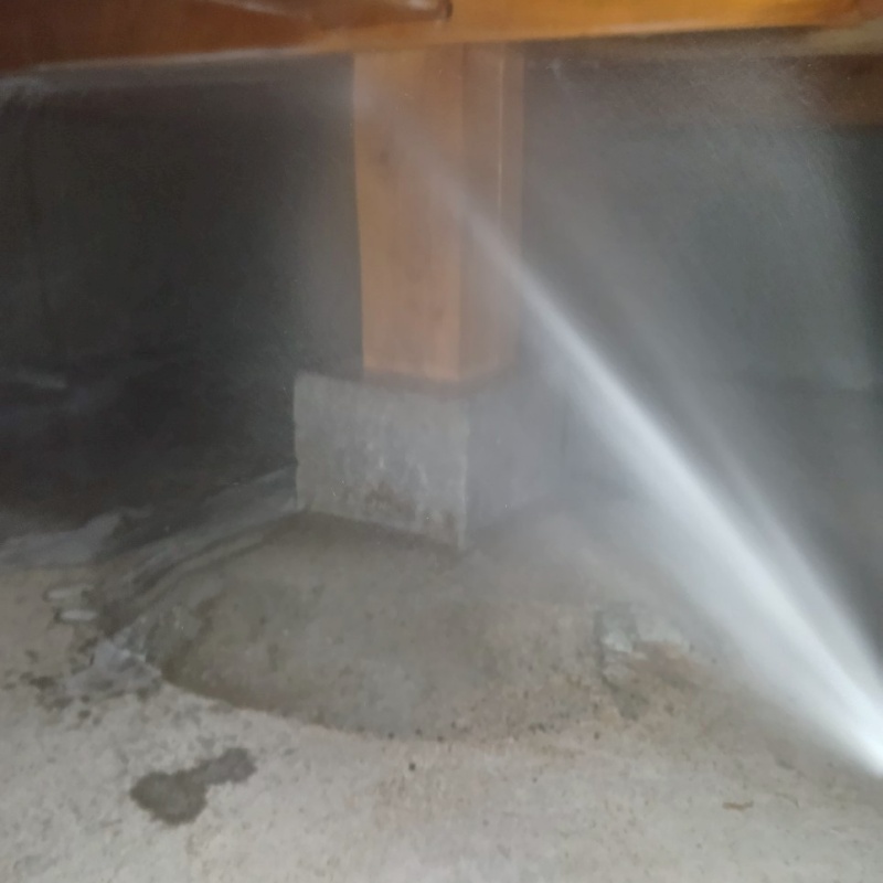 床下の木材にシロアリ駆除剤を散布