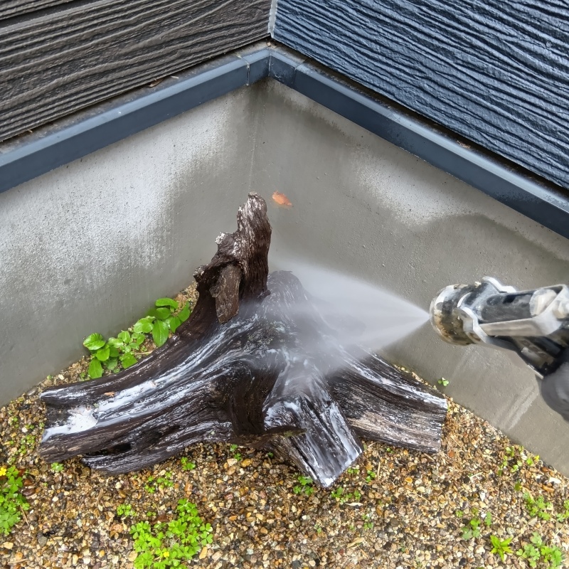 枯れ木にシロアリ駆除剤を散布