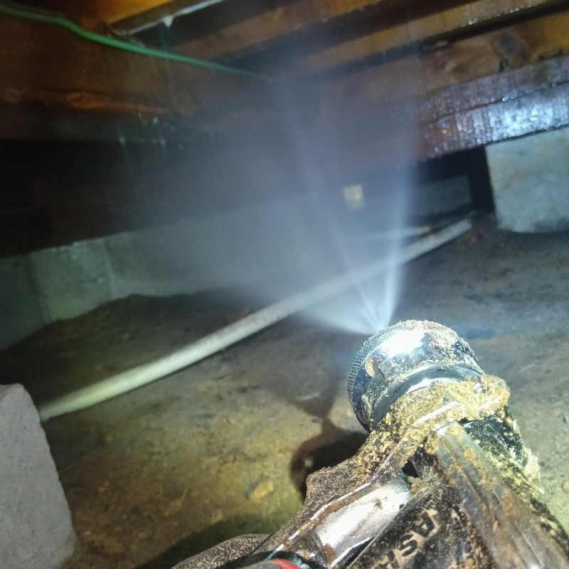 床下の木材にシロアリ駆除剤を散布