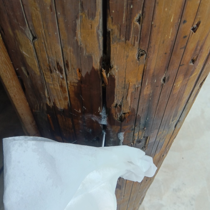 柱にシロアリ駆除剤を注入