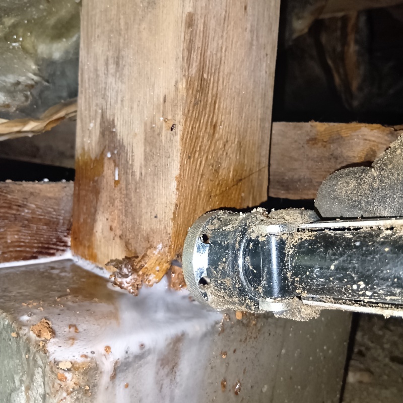 傷んだ柱にシロアリ駆除剤を注入