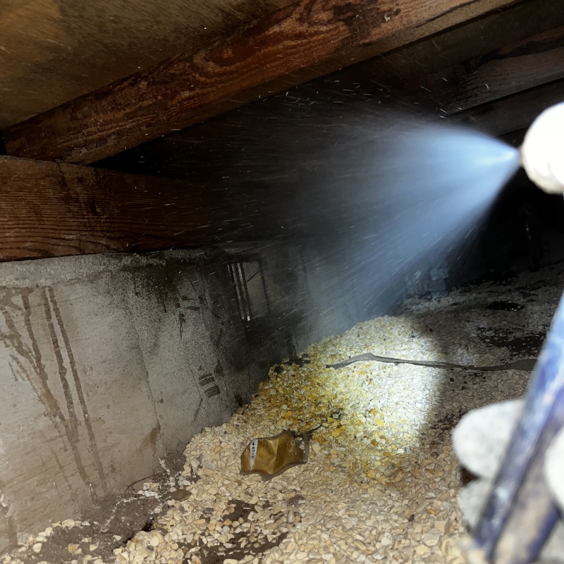 床下の地面にシロアリ駆除剤を散布