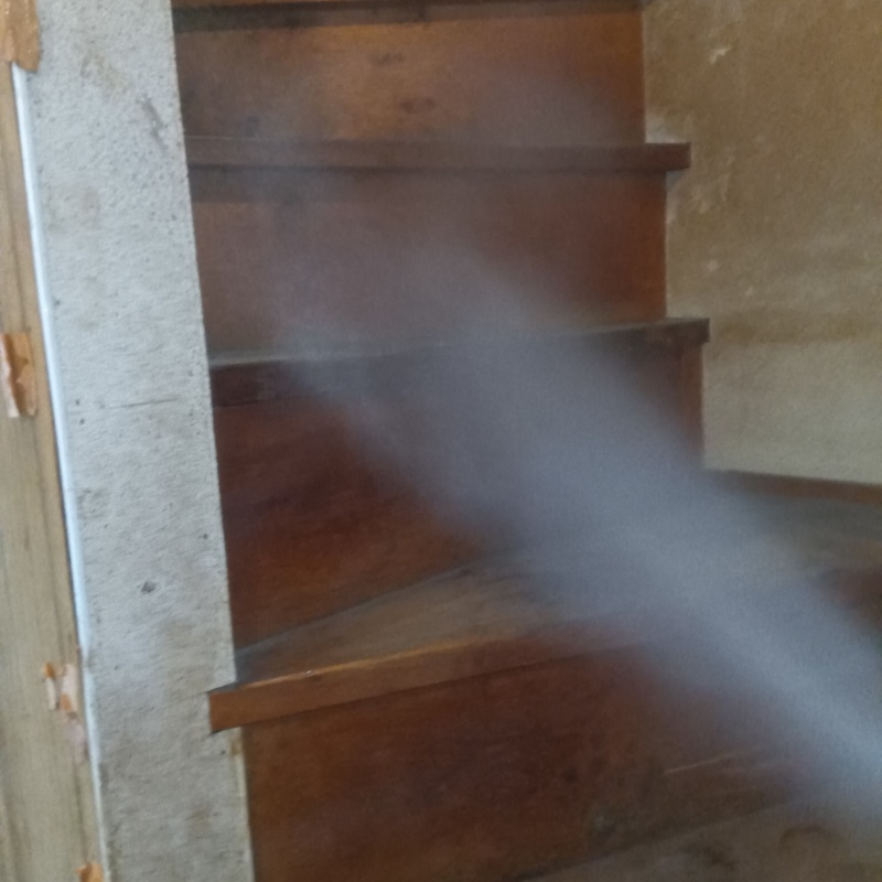 階段にシロアリ駆除剤を散布