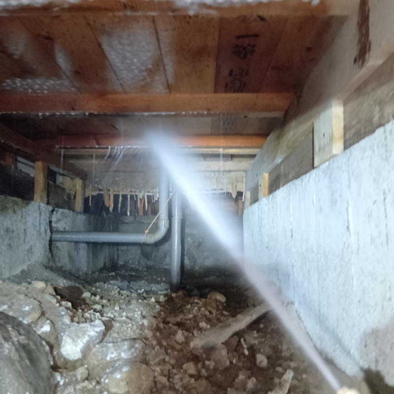 床下の木材にシロアリ駆除剤を散布