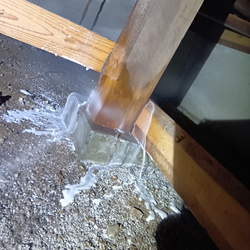 床下木材にシロアリ駆除剤を散布