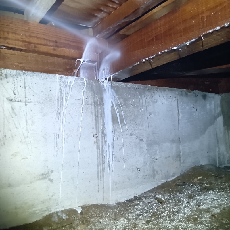 床下木材にシロアリ駆除剤を散布