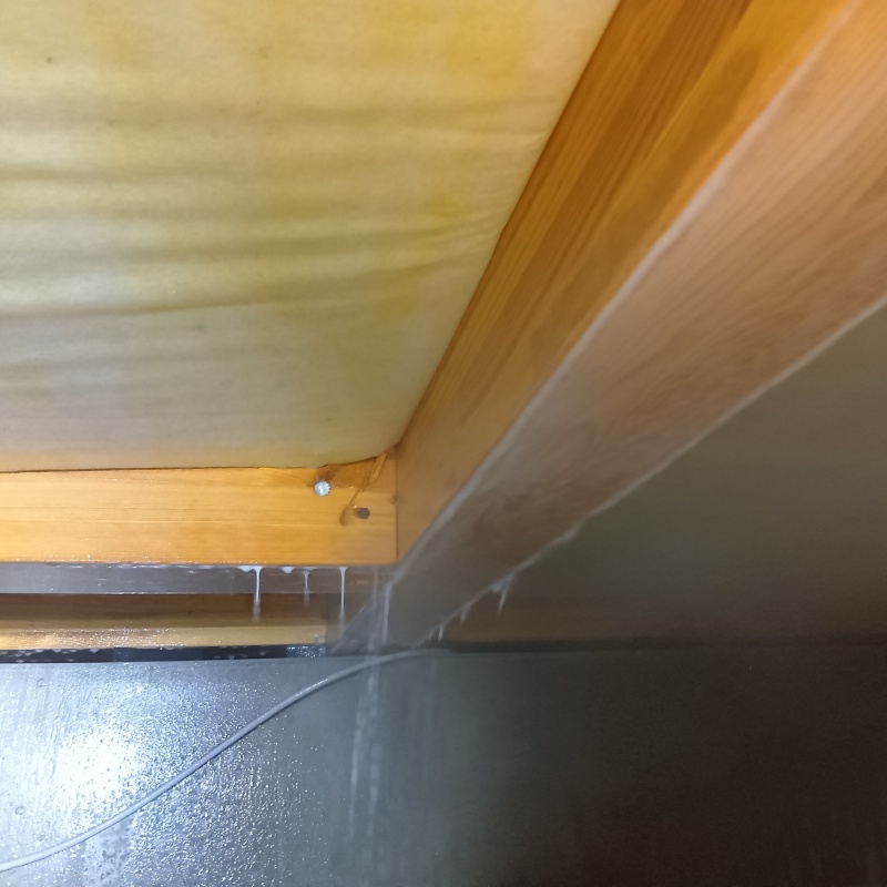 床下の木材に防蟻剤を散布する様子