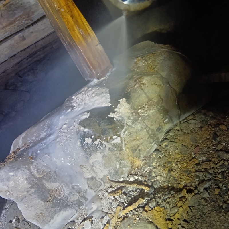 床下の基礎部分にシロアリ駆除剤を散布する様子