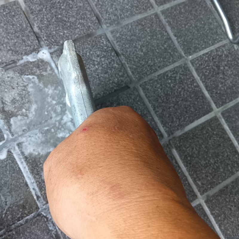 玄関床に防蟻剤を注入する様子