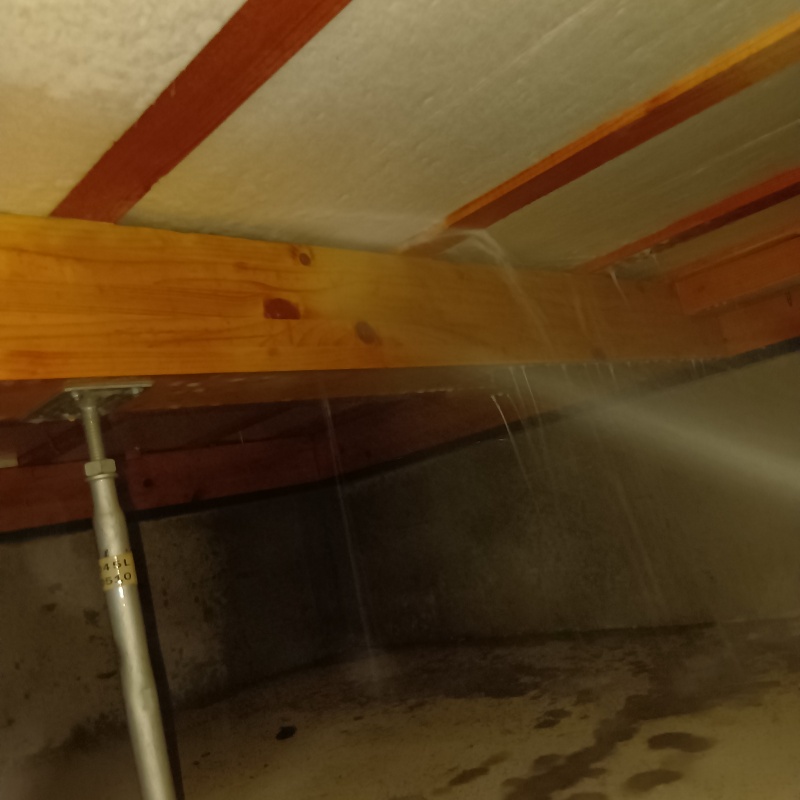 床下の木部に防蟻剤を散布