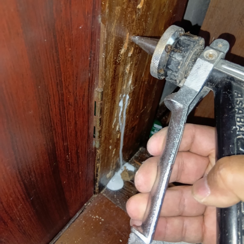 室内の壁にシロアリ駆除剤を注入