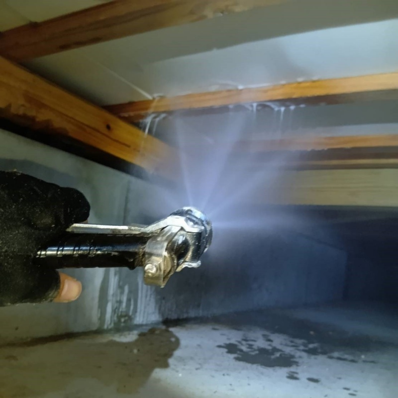 床下の木部に防蟻剤を散布