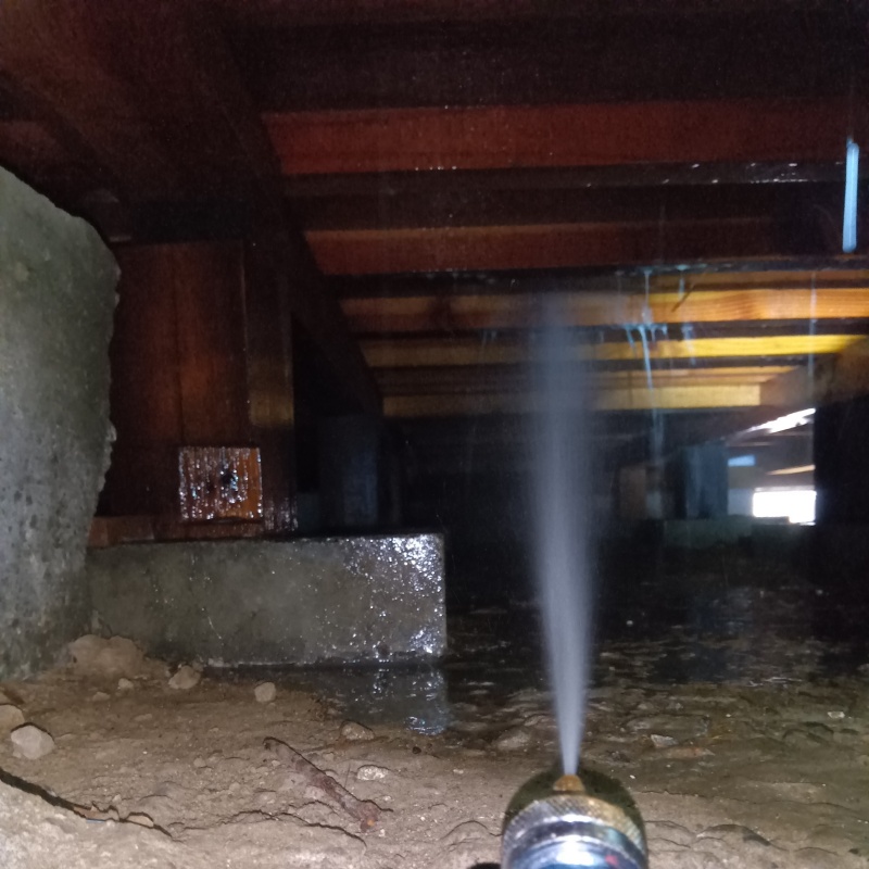 床下の木部にシロアリ駆除剤を散布