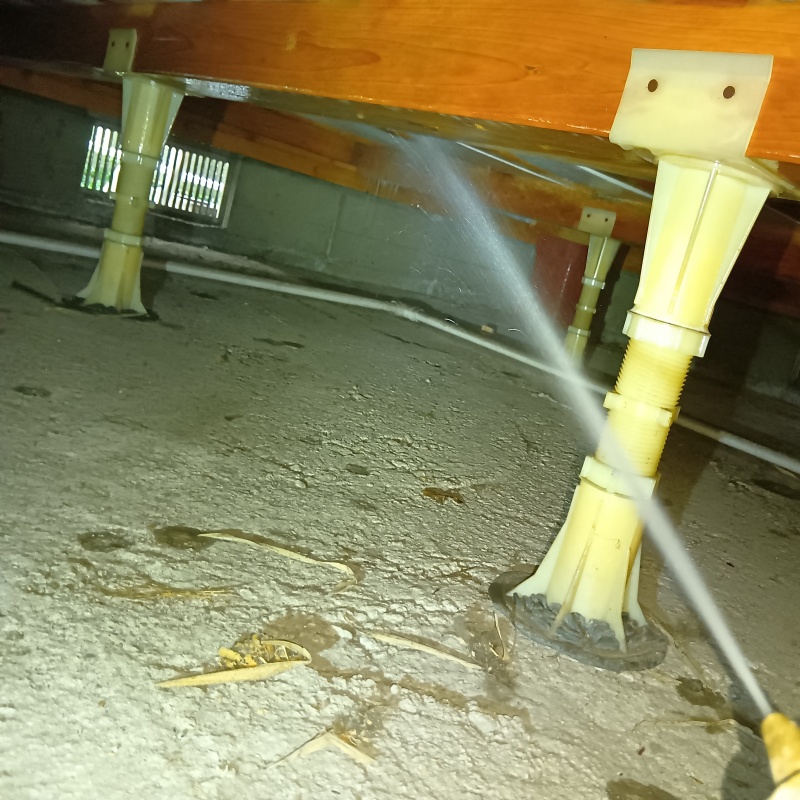 床下の木部にシロアリ駆除剤を散布