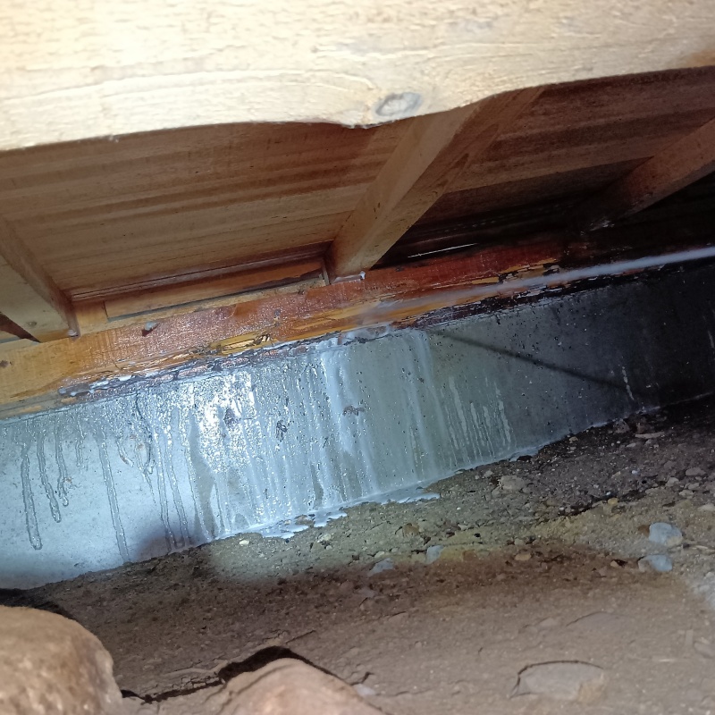 床下の木部にシロアリ駆除剤を散布