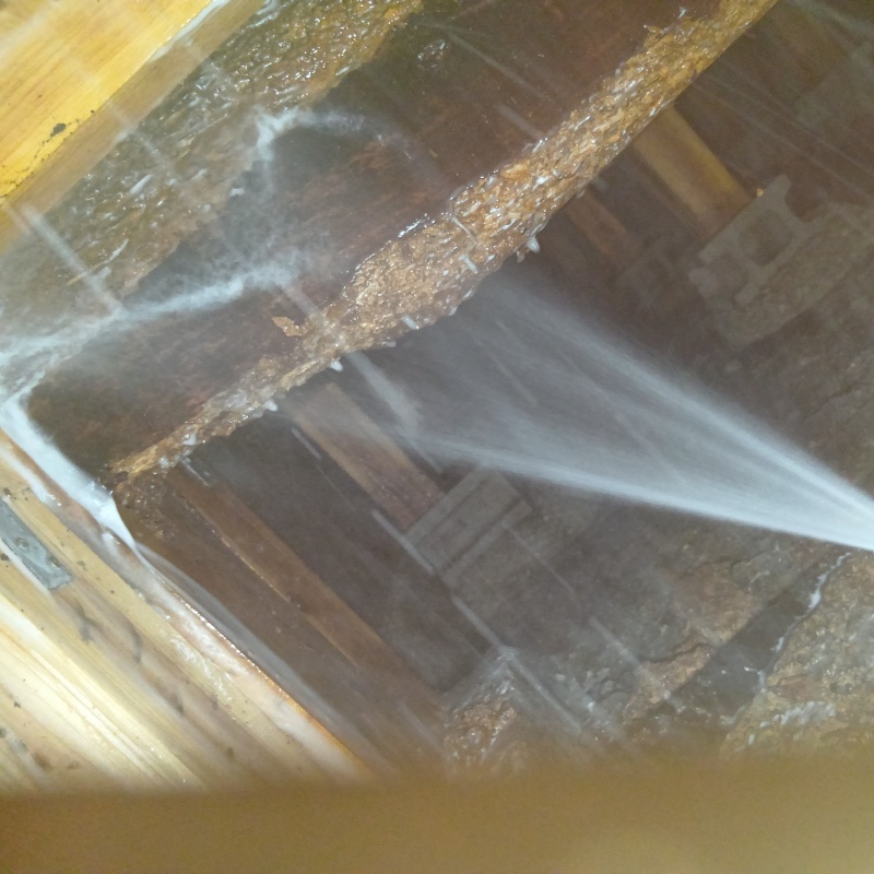 床下の木部にシロアリ駆除剤を散布