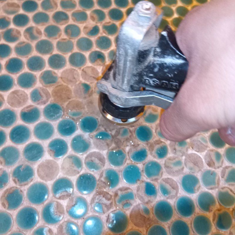 浴室の床タイルにシロアリ駆除剤を注入