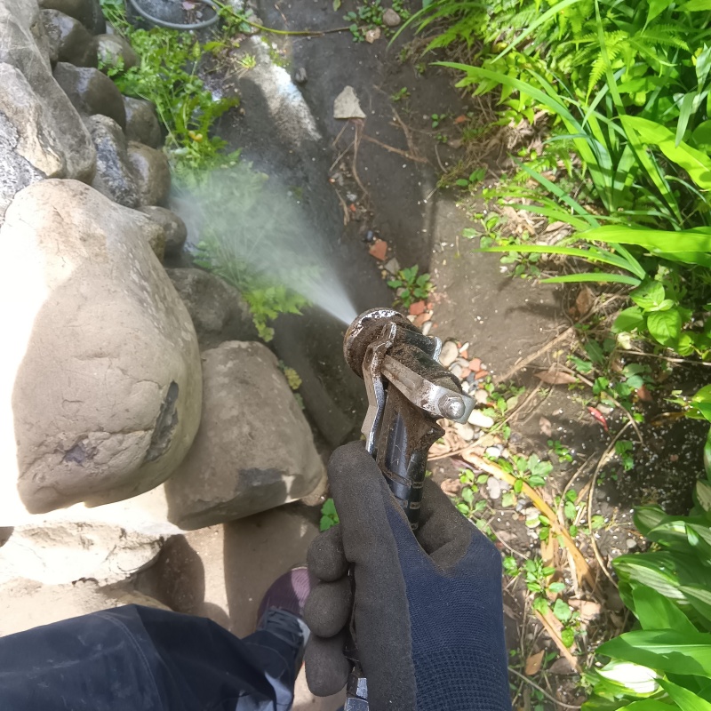 庭の土壌にシロアリ駆除剤を散布