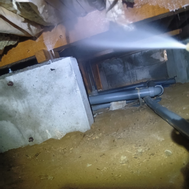 床下の木部にシロアリ駆除剤を散布