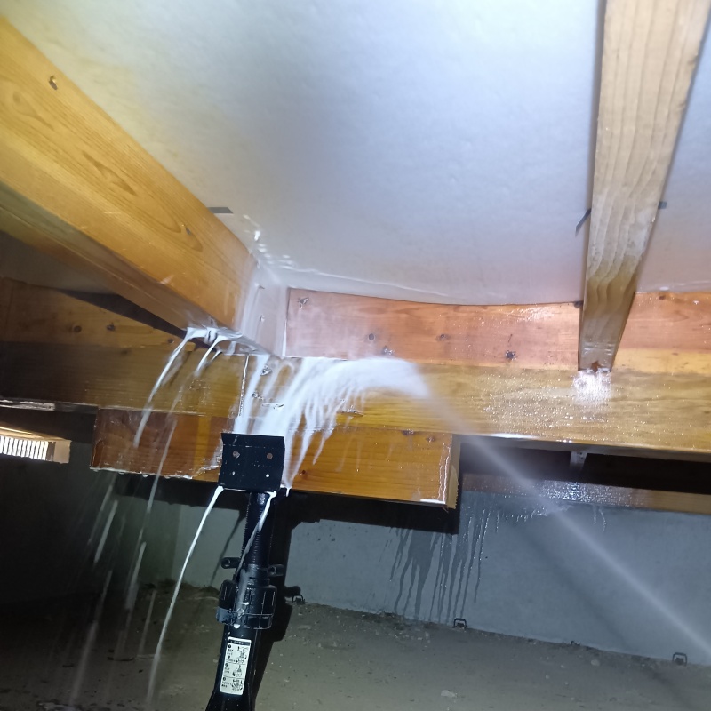 床下の木部に防蟻剤を散布